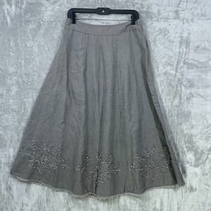Soft Surroundings Size MP Bodrum Beach Linen Midi Gray Skirt A-line Embroidered